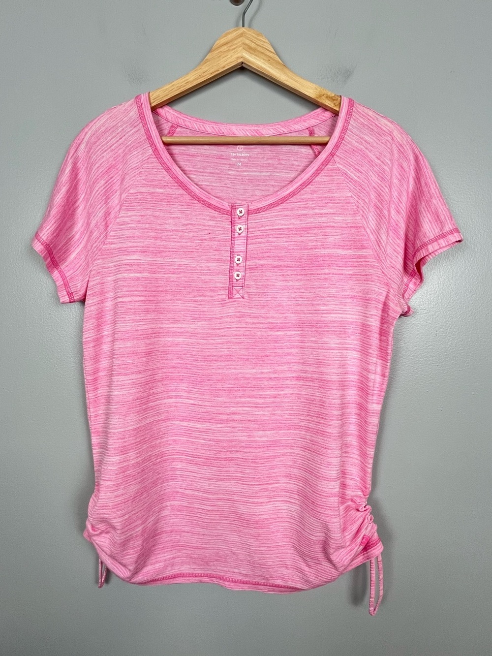 T by Talbots cotton poly pink Henley style short sleeve t-shirt, medium.